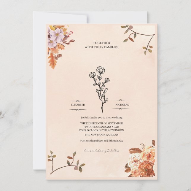 Elegant wedding invitation adorned with roses (Devant)