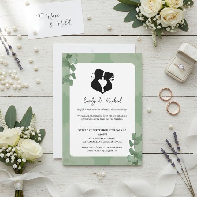 Elegant Wedding Invitation with Heart Silhouette  (Créateur téléchargé)