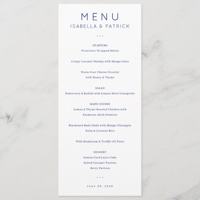 Elegant Wedding Menu for Isabella & Patrick (Devant)