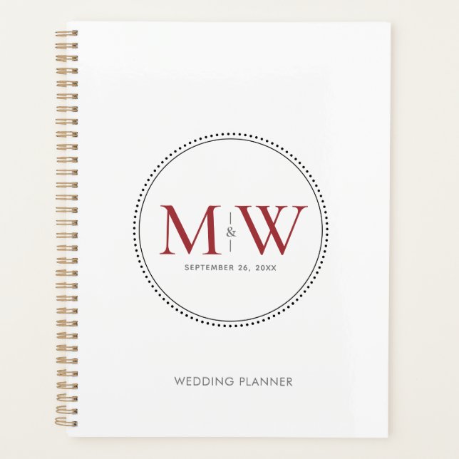 Élégant Wedding planner de monogramme rouge (Devant)