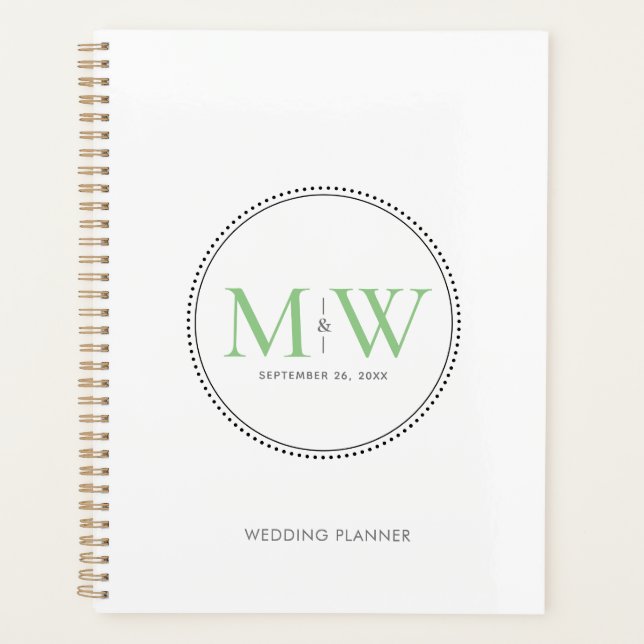 Élégant Wedding planner de monogramme vert (Devant)