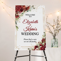Elegant Wedding Red Rose Welcome Sign