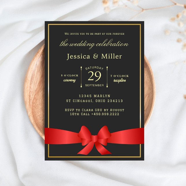 Elegant Wedding Ticket Invitation with Red Ribbon (Créateur téléchargé)