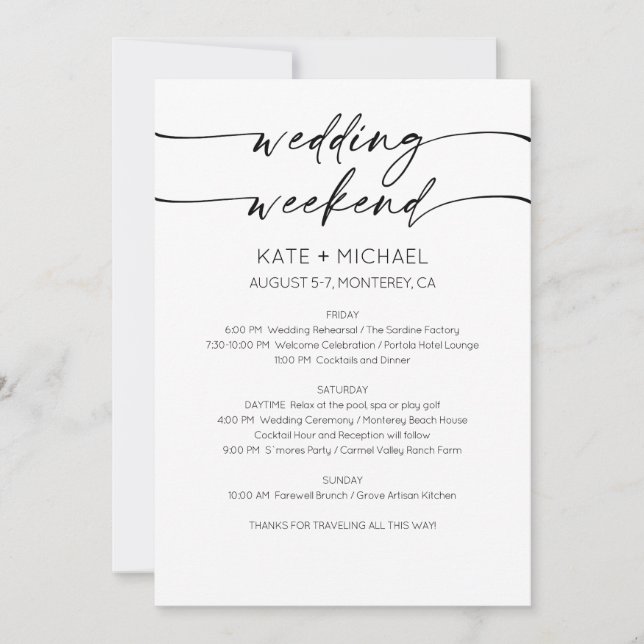 Elegant Wedding Weekend Itinerary Invitation (Devant)
