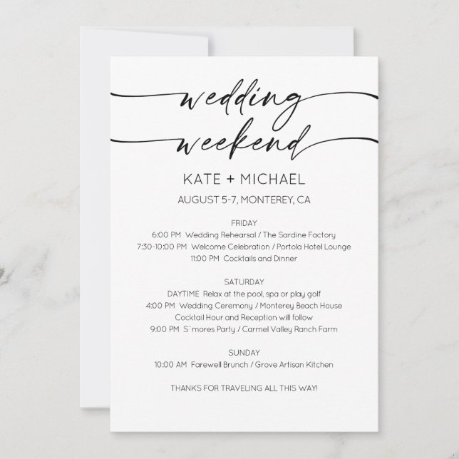 Elegant Wedding Weekend Itinerary Invitation (Devant)