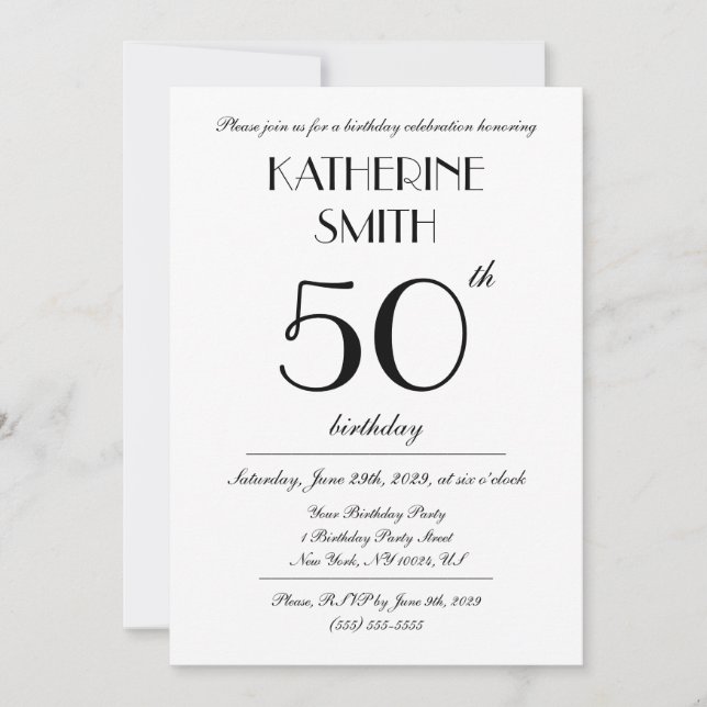 Elegant White Birthday Party Invitations (Devant)