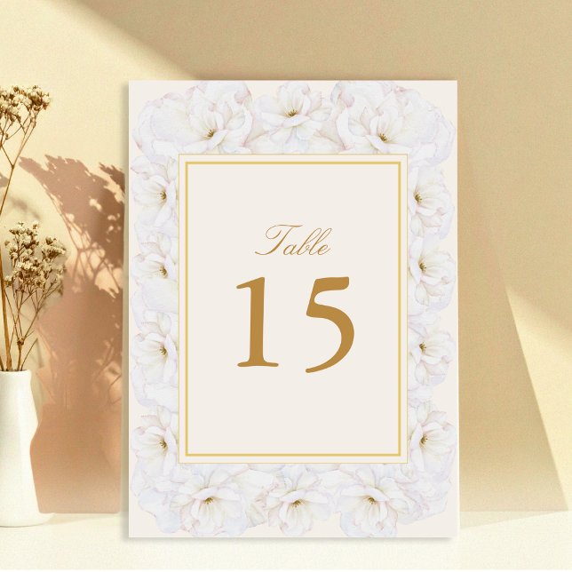 Elegant White Floral Ivory Gold Border Table (Créateur téléchargé)