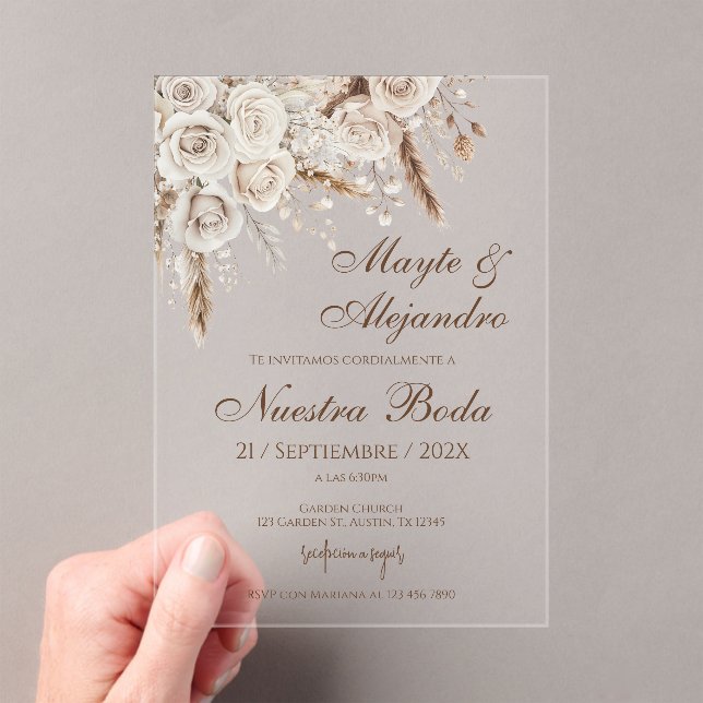 Elegant White Floral Wedding Acrylic Invitation (In situ (ordinateur de poche))