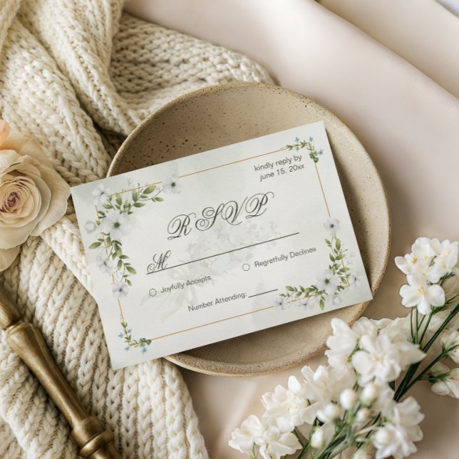 Elegant White Floral Wedding RSVP Card Guest Count (Créateur téléchargé)