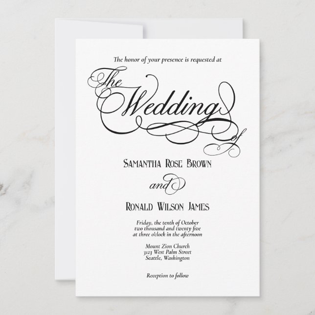 Elegant White Formal Wedding Invitation (Devant)