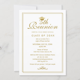 Elégant White Gold 5e Classe Reunion Invitation