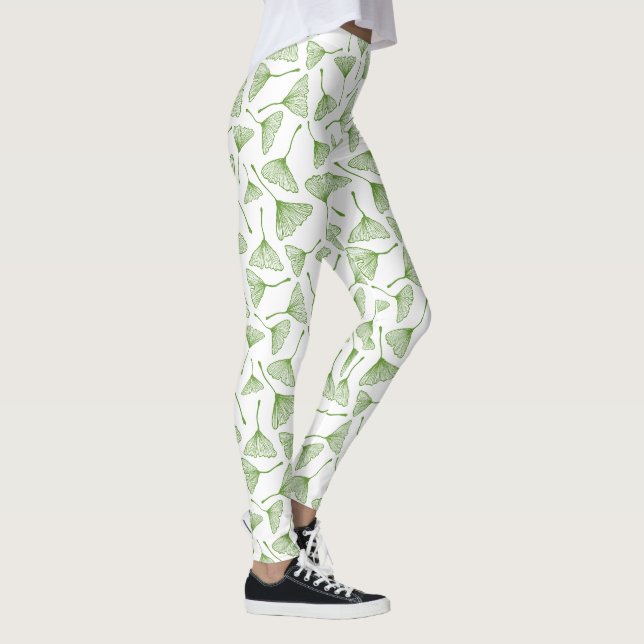 Elegant white leggings with green ginkgo leaf (Droite)
