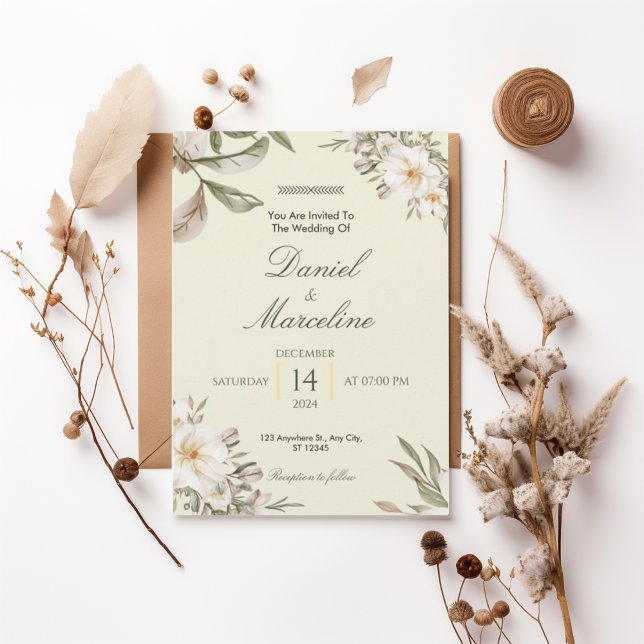 Elegant White Magnolia Floral Wedding Invitation (Créateur téléchargé)