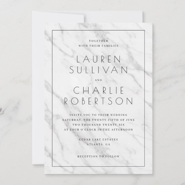 Elegant White Marble Wedding Invitation (Devant)