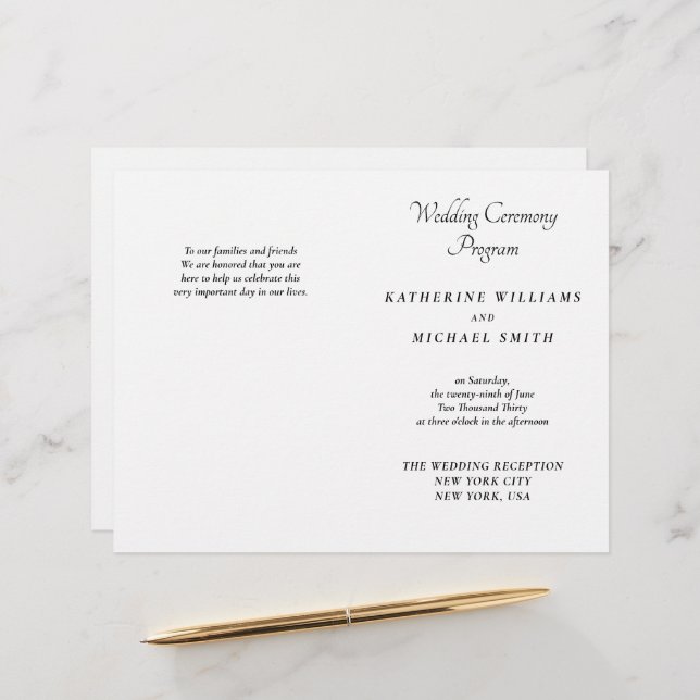 Elegant White Minimal Wedding Programs (Devant/Arrière en situation)