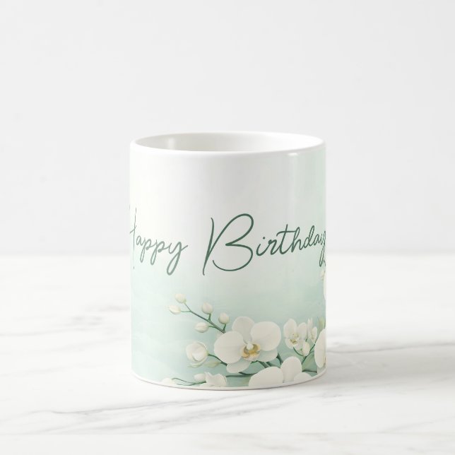Elegant White Orchid Birthday Mug (Centre)