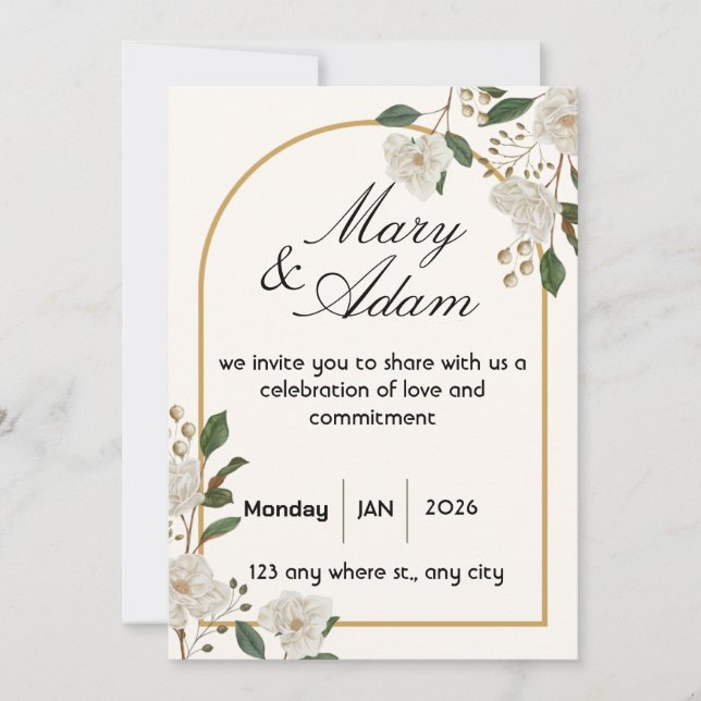 Elegant White Rose Arch Wedding Invitation (Devant)