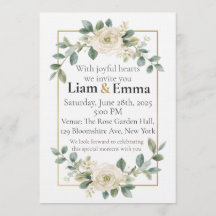 Elegant White Rose Greenery Wedding Invitation