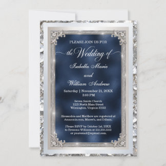 Elegant White Silver Sequin Wedding Invitation