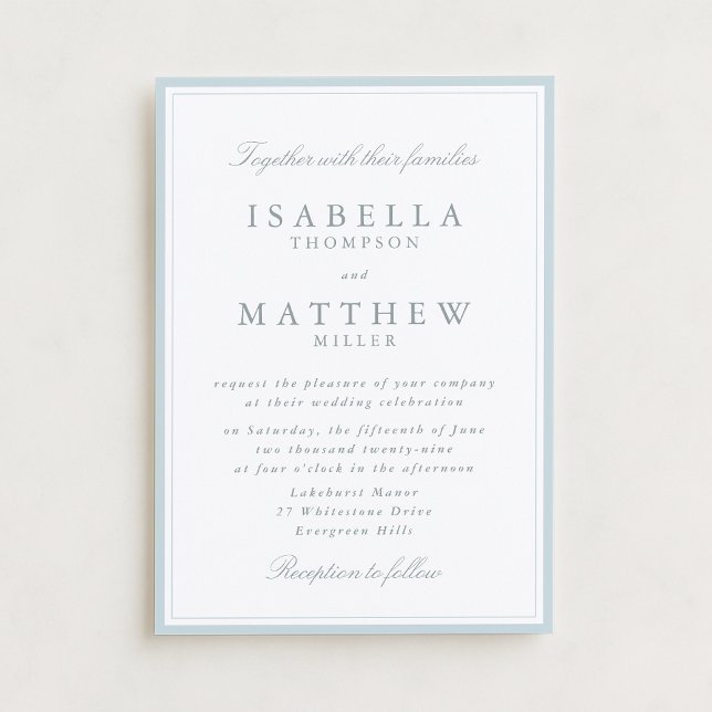 Elegant White Wedding Invitation with Blue Frame (Créateur téléchargé)