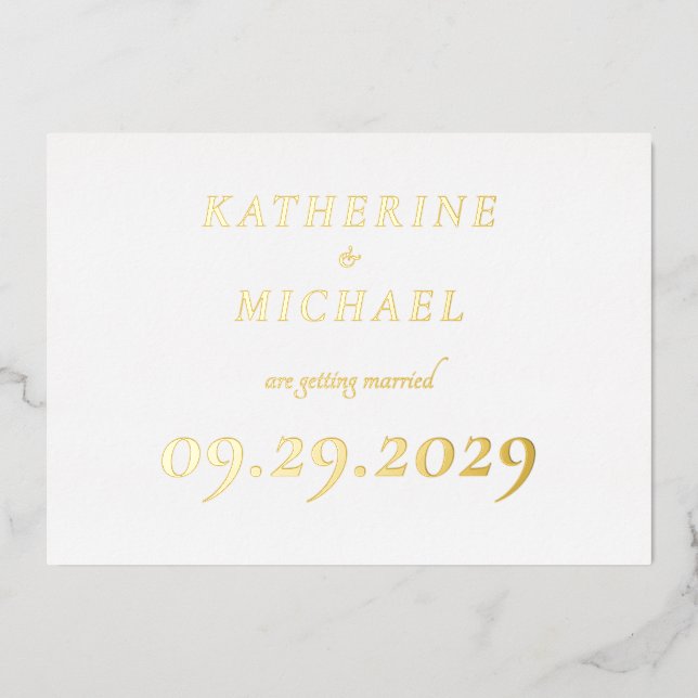 Elegant White Wedding Real Gold Foil Invitations (Recto)