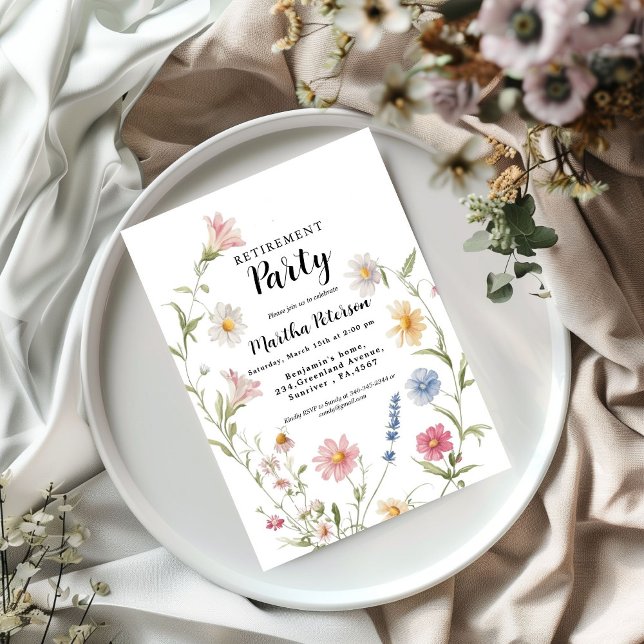 Elegant Wildflower Retirement party  Invitation (Créateur téléchargé)