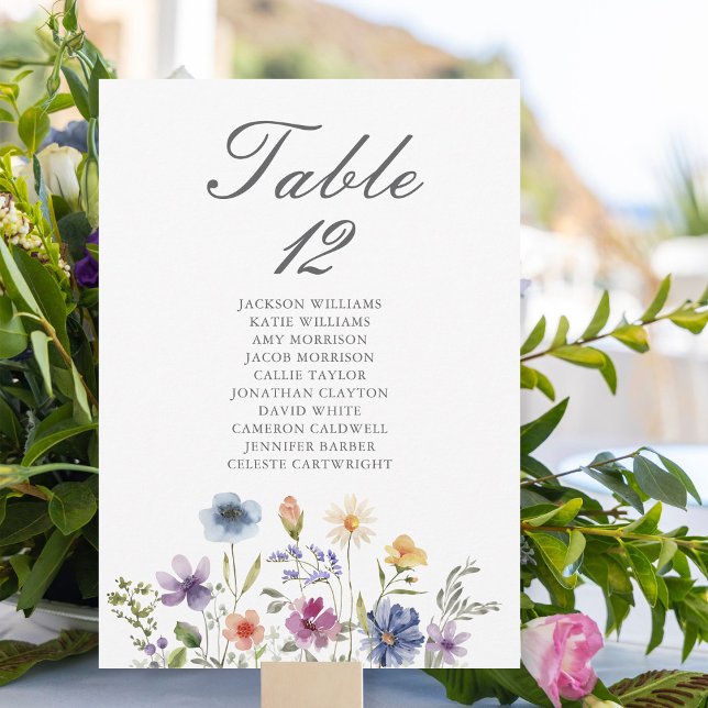 Elegant Wildflowers Wedding Table Number Card (Créateur téléchargé)