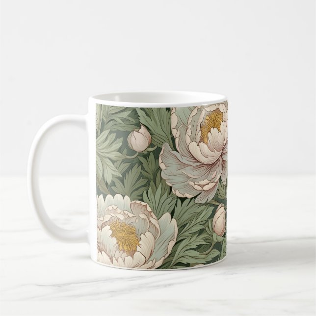 Elégant William Morris Style Peony Flowers Mug (Gauche)