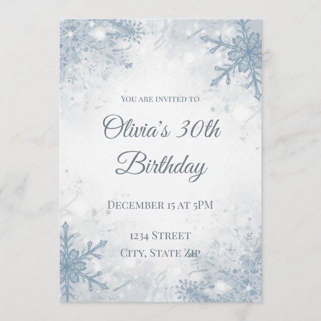 Elegant Winter 30th Birthday Invitation – Icy Snow (Devant)