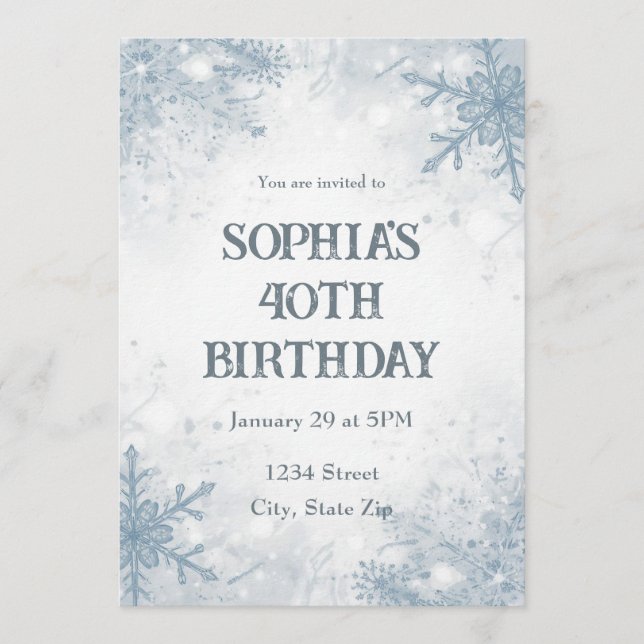 Elegant Winter 40th Birthday Invitation – Frosted (Devant)