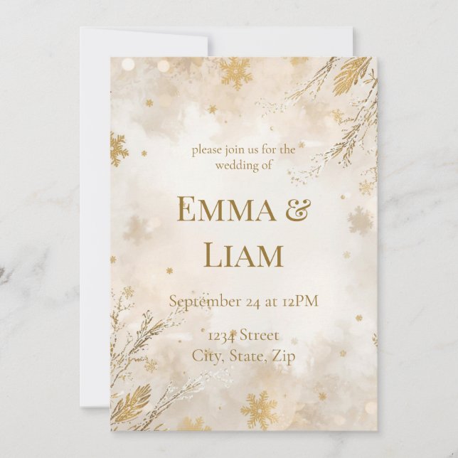 Elegant Winter Wedding Invitation | Ivory & Gold (Devant)