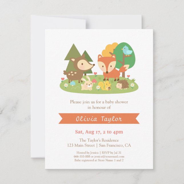 Élégant Woodland Animal Baby Shower Invitations (Devant)