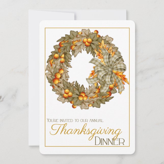 Elégant Wreath Thanksgiving dîner invitation 13 (Devant)