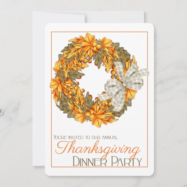 Élégant Wreath Thanksgiving Dîner invitation de fê (Devant)