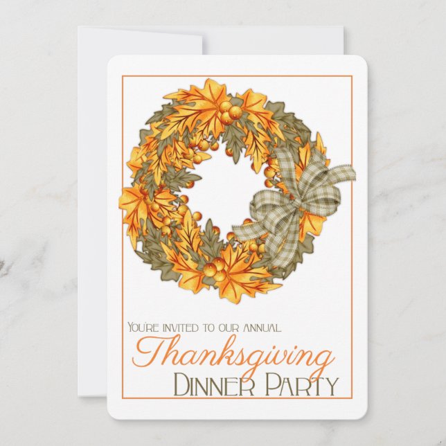 Élégant Wreath Thanksgiving Dîner Invitation de fê (Devant)