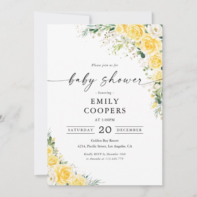 Elegant Yellow Baby Shower Invitation (Devant)