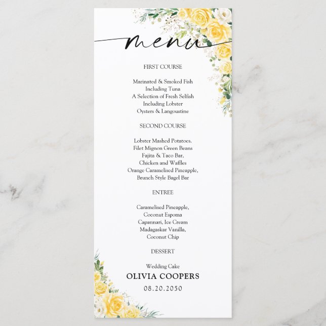 Elegant Yellow Baby Shower Menu (Devant)