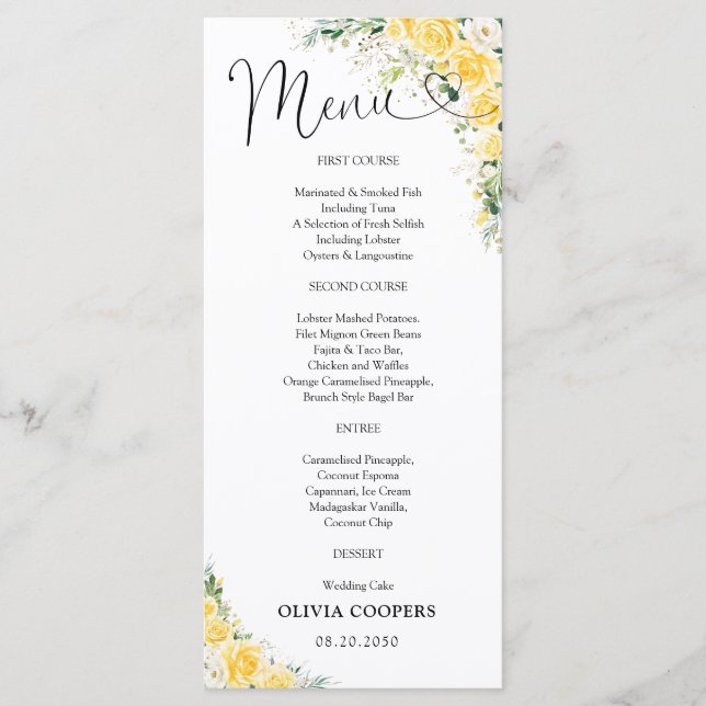 Elegant Yellow Baby Shower  Menu (Devant)