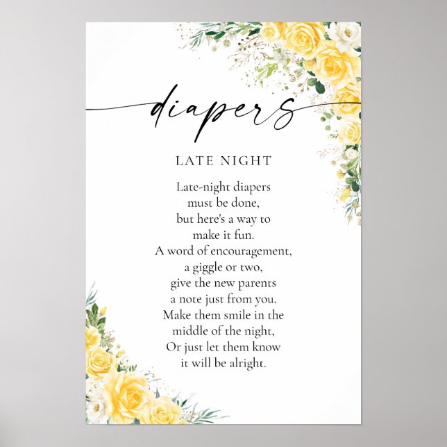 Elegant Yellow Baby Shower Poster (Devant)