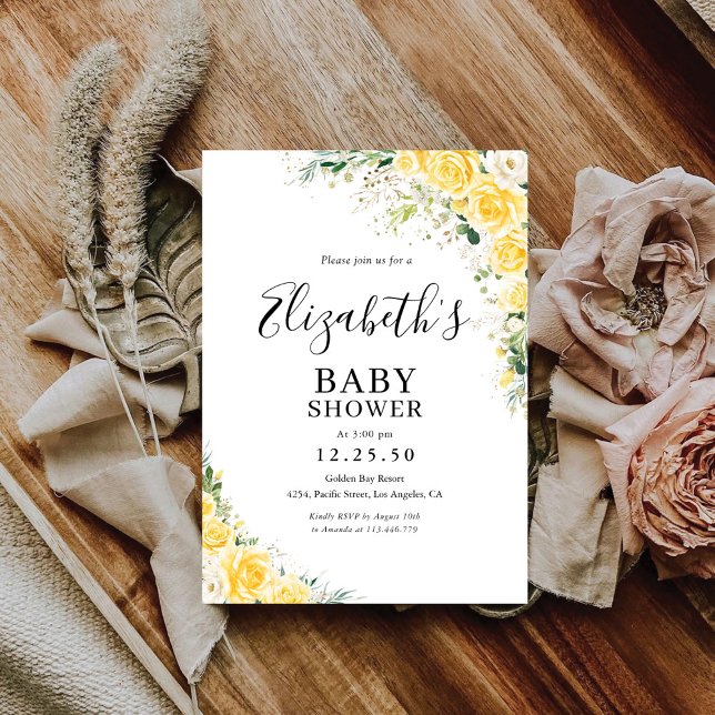 Elegant Yellow Floral Baby Shower Invitation (Créateur téléchargé)