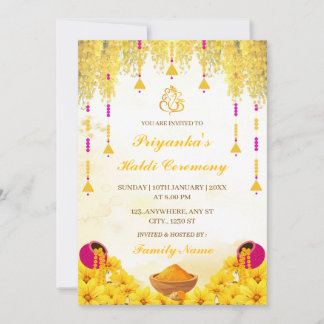 Elegant Yellow Floral Haldi Ceremony Invitation
