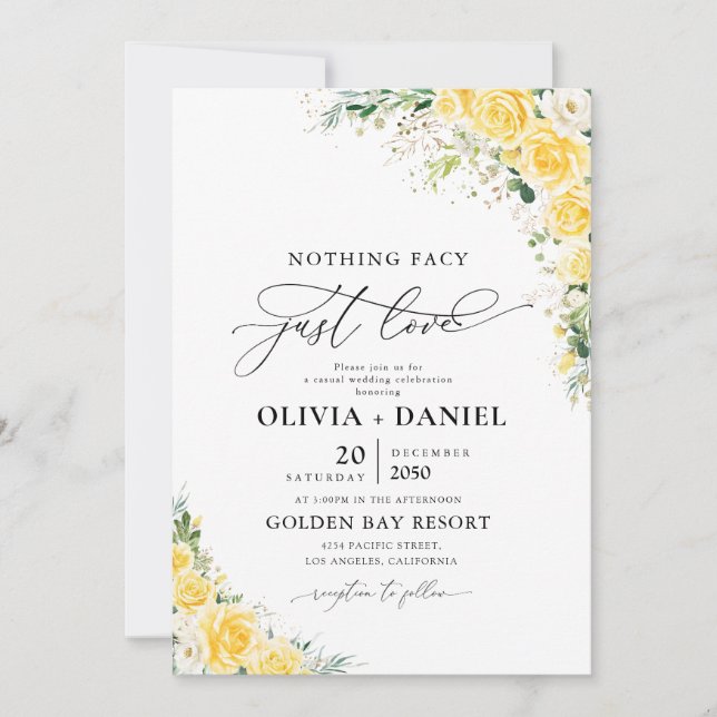 Elegant Yellow Floral Wedding Invitation (Devant)