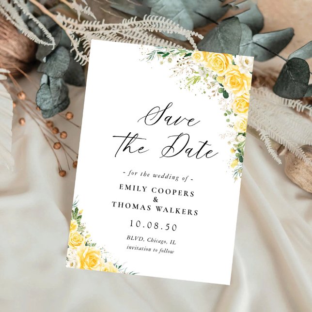 Elegant Yellow Floral Wedding Save The Date (Créateur téléchargé)