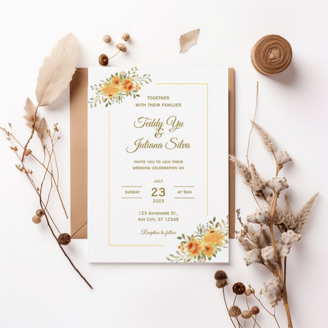 Elegant Yellow Orange Floral Wedding Invitation (Créateur téléchargé)