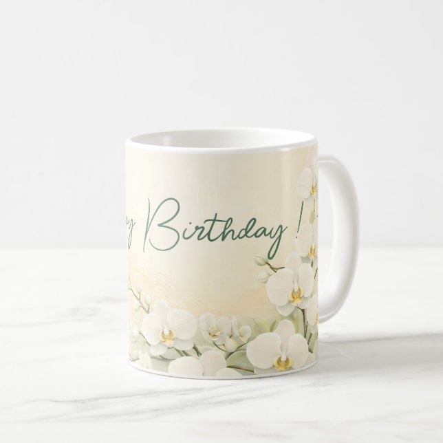 Elegant Yellow Orchid Birthday Mug (Devant droit)