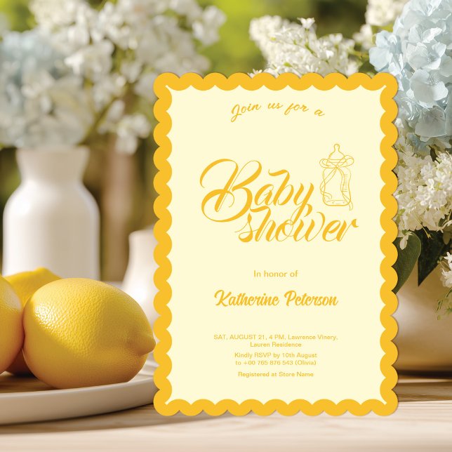 Elegant Yellow Scalloped Baby Shower Invitation (Créateur téléchargé)