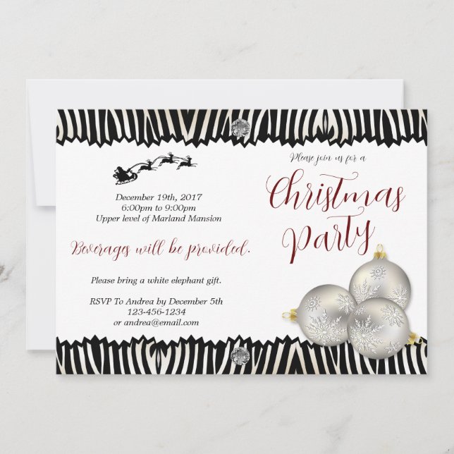 Elégant Zebra Christmas Party Invitation (Devant)