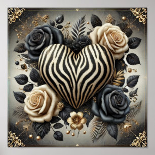 Elegant Zebra Print Heart & Poster Rose