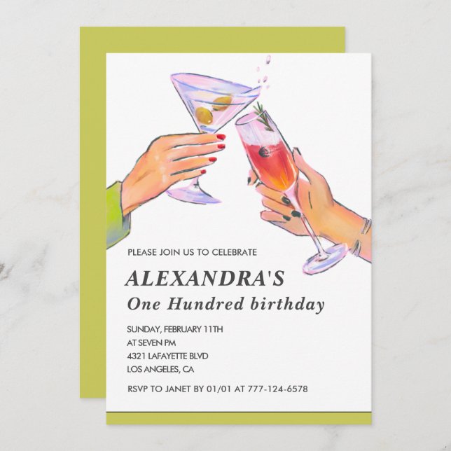 Élégante 100e anniversaire invitations Cocktail Pa (Devant / Derrière)