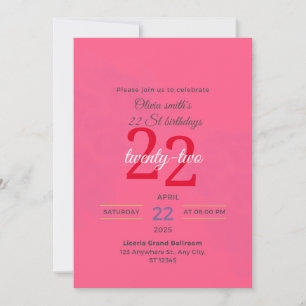 Élégante 22e anniversaire Hot Pink Invitation